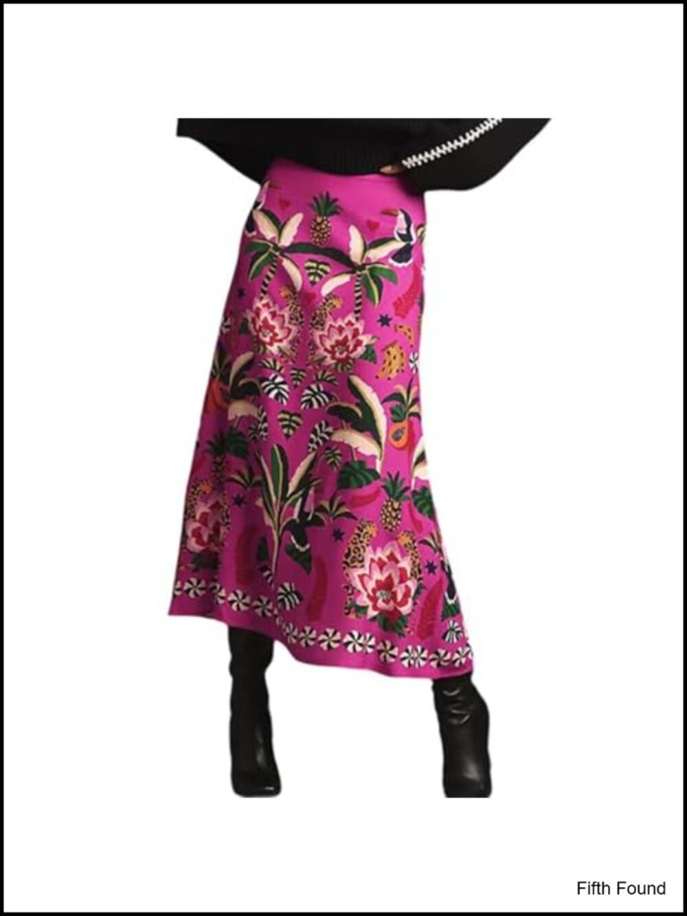 Womens Midi Skirt A-Line Floral Tropical Print High Waist Casual